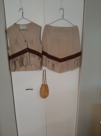 Suede vest, skirt & pouch