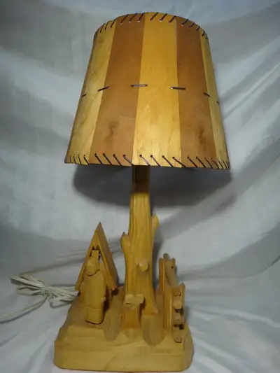 VINTAGE P. E. CARON WOOD CARVING LAMP, View more