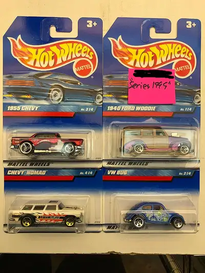 Hot Wheels Set # 1246 1999 Series 1955 Chevy, Chevy Nomad, 1940 Ford Willy, VW Bug $15.00 full set.