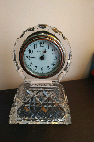 Vintage Cut Crystal Table Clock New Haven clock, View more