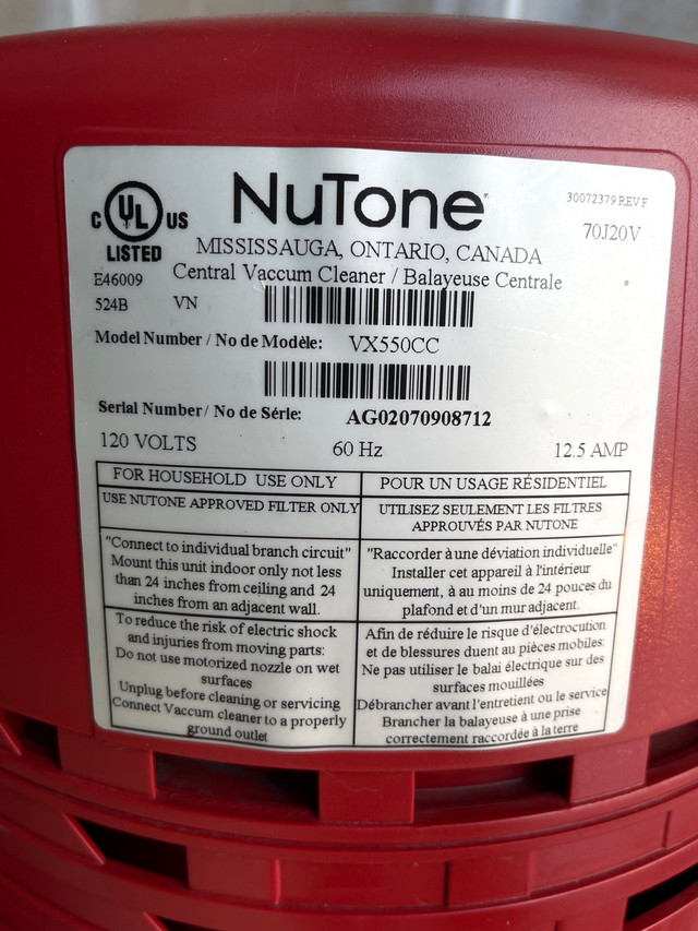 NuTone Central Vaccume Cannister in Vacuums in Guelph - Image 3