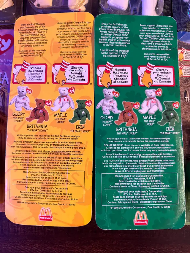 Ty McDonalds Beanie Bears / Toys 1999 Collection - ERROR TAGS 1964689496760962121