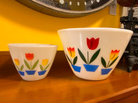Vintage Anchor Hocking Fireking Mixing Bowls with Tulip Pattern