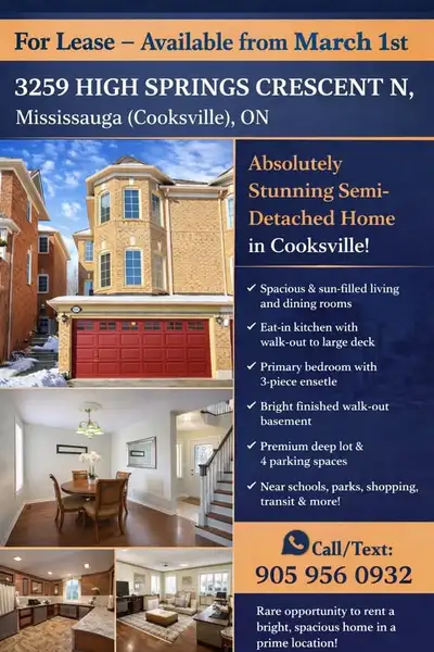 Beautiful house for rent in Mississauga, close to Square One in the Cooksville area.