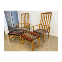2 Borge Mogensen White Oak Lounge Chairs + Ottomans (MCM/teak)