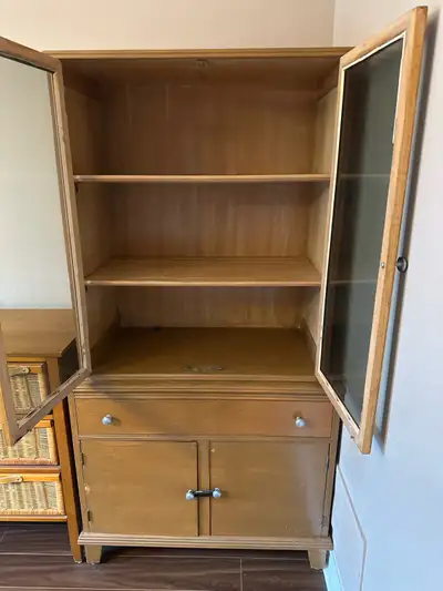 Vintage Wooden Cabinet with Glass Doors, View more