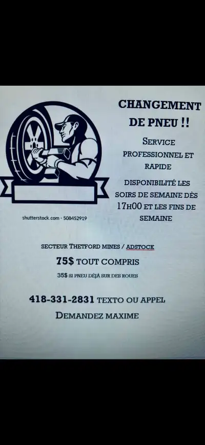 Installation de pneu poser balancer de 12 a20 pouces