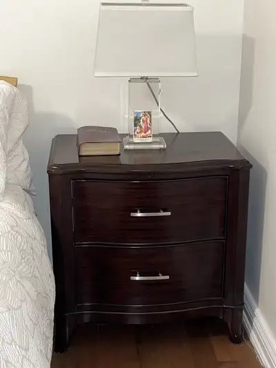 Dark Wood Two-Drawer Nightstand, View more