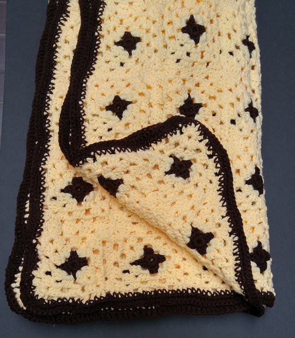 New cream-and-brown 60 x 60-inch hand crocheted afghan blanket in Bedding in City of Toronto
