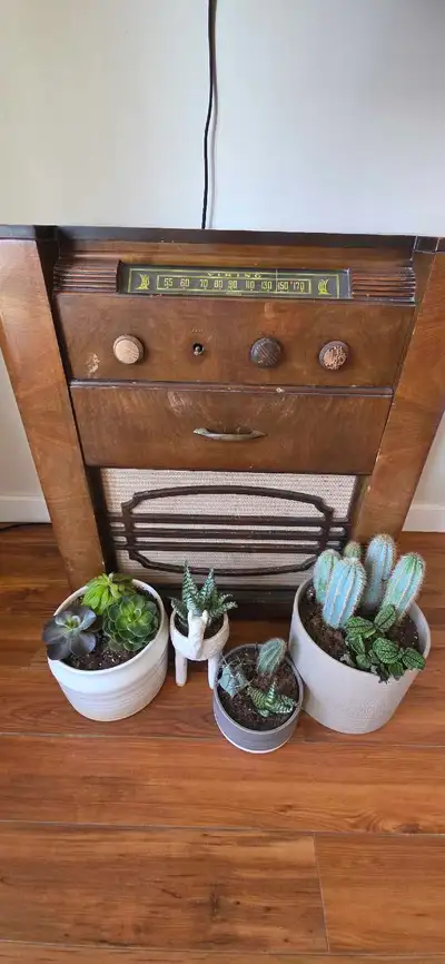 Vintage record player cabinet, View more