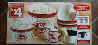 Ceramic Popcorn Bowl Set with seasoning shakers & butter warmer