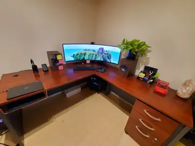 Desk only, file cabinet not included Purchased for $1400. Good condition. Made from engineered wood....