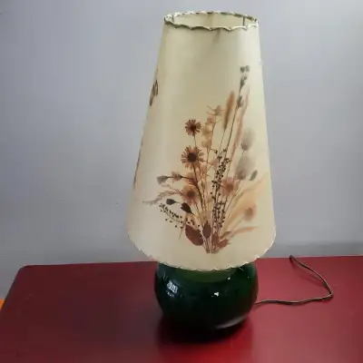 MCM Green Pottery Table Lamp and Fibre Shade, View more