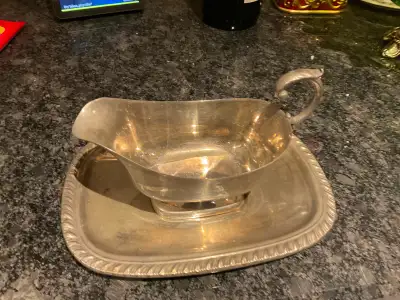 Vintage silver plate gravy boat for sale, View more