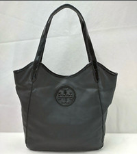 New Tory Burch Black Dipped Canvas Stacked  Double Handle Tote