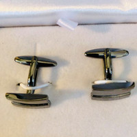2 Sets of Rhodium Cufflinks -Gunmetal & Polished Silver w case