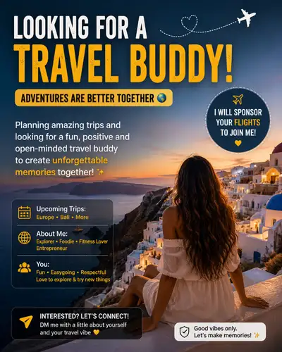 Travel Buddy - $20 per hour and free flights, View more