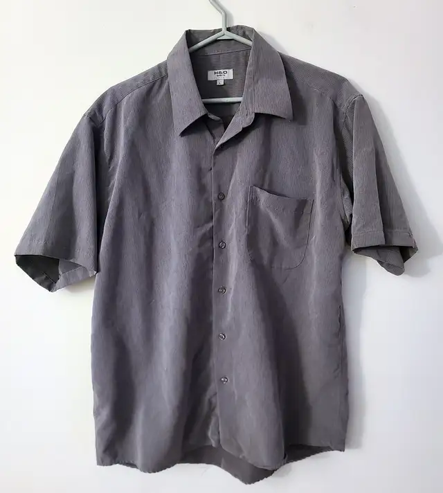 H&O - (Size L) Men’s Grey Short Sleeve Casual Button Down Shirt