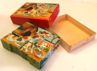 Farm Animals Wood & Paper Lithograph Puzzle Blocks Original Box