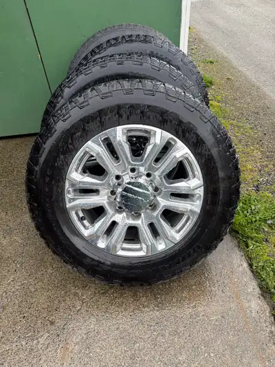 LT275/65R20 Goodyear Wrangler Trail Runner AT tires on factory 2023 GMC 3500HD Denali. Wheels and ti...
