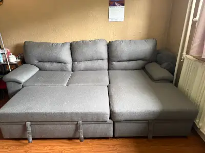 Leon’s Grey Sectional Sofa Bed with Storage – Like New, View more
