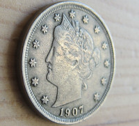 USA 1907 5 CENTS CLASSIC UNITED STATES LIBERTY NICKEL COIN