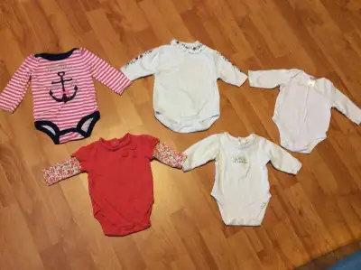 5 Baby Girl long sleeve diaper shirts, size 0-3 months, View more