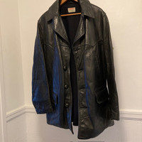 Vintage Men's Black horsehide leather jacket belted LG Nice!
