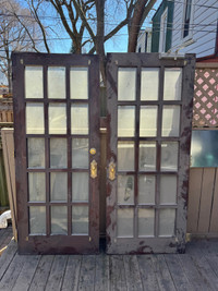 Antique Solid Oak Heavy French Doors
