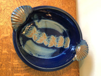Ceramic Hand-Crafted Blue Open Serving Dish with Applied Handles