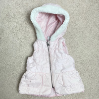 Savannah Soft Pink Puffer Vest with White Faux Fur Trim 12-18 Mo