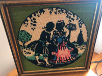 1973 - Embroidered "Victorian Couple" Wood Picture Frame