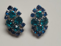 Vintage Blue and Green Rhinestone Earrings