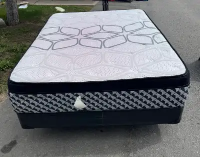 $60 barely used mattress, frame, and metal frame, View more