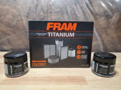 BNIB and sealed. Top tier FRAM Titanium air filter and two Premium Guard made Prime Guard oil filter...