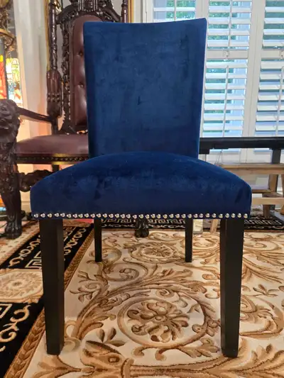 Set of 5 Royal Blue Velvet Dining Chairs  – Excellent Condition, View more