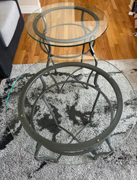 Two tempered glass coffee /side tables, measure 24 inches high, 