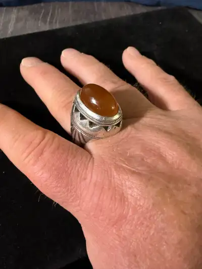 Sterling Silver Turkmen Statement Ring with Carnelian Stone, View more