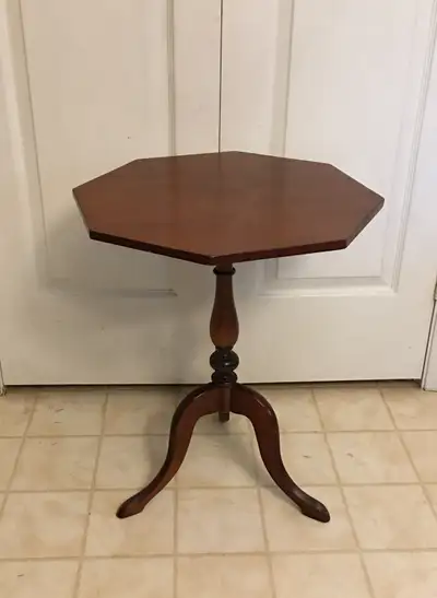 Antique Tilt-Top Cherry Wood Table Octagon Shaped Top Three Legs, View more