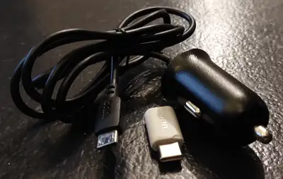 Auto 12V plug to micro USB  with or without a USB C converter, View more