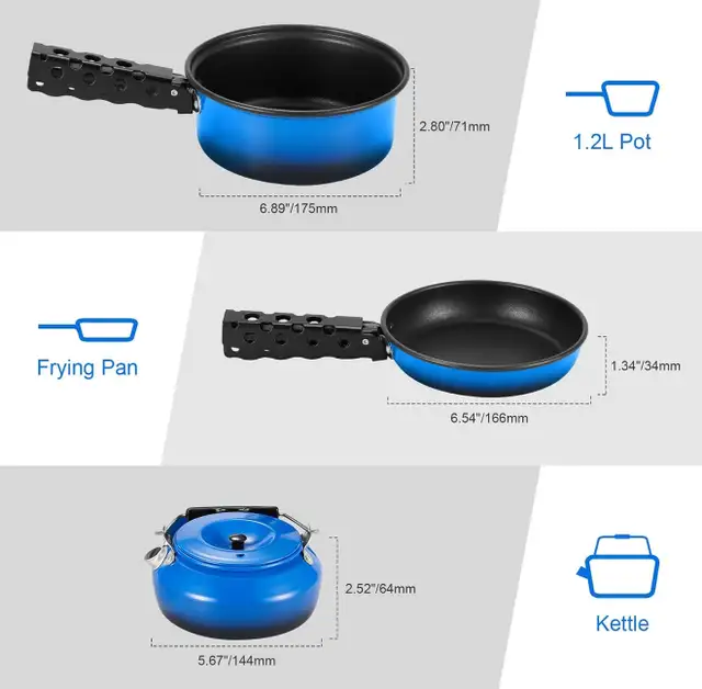 New 5pcs Camping Cookware Mess Kit with Removable Handle/Blue in BBQs & Outdoor Cooking in Calgary - Image 7