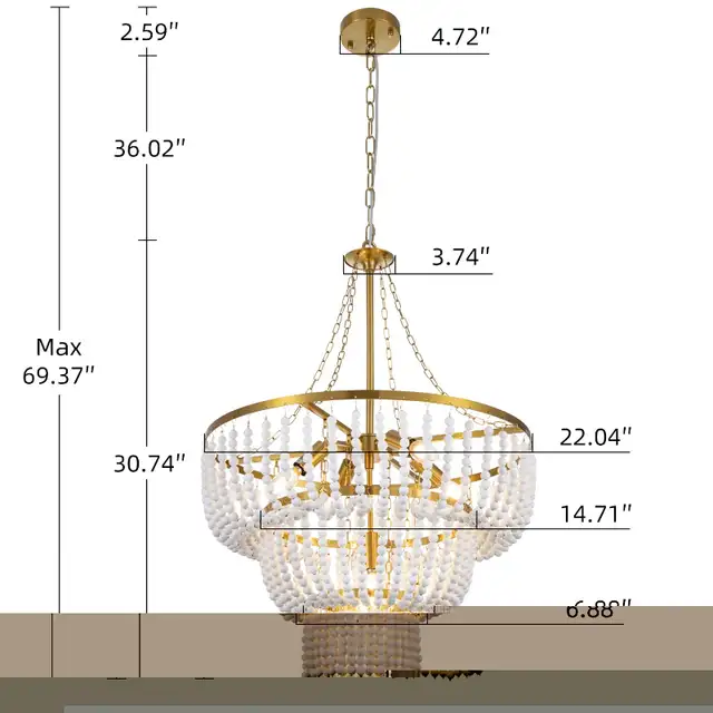 BRAND NEW Wellmet 22” Boho Wood Beaded Chandelier, Gold in Home Décor & Accents in London - Image 4