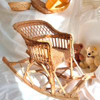 Wicker Rattan Rocking Chair Plant Stand Vintage Lovely Child Siz