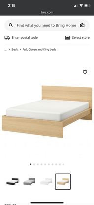 Ikea Malm Birch Queen Size Bed (includes support bar and slats)