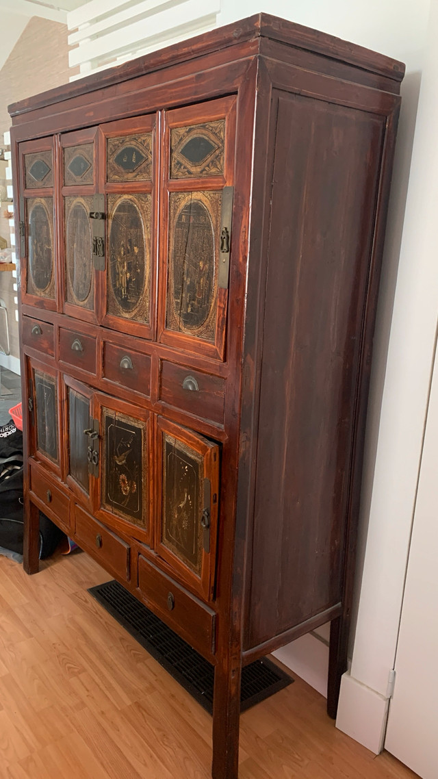 Handcrafted Asian Cabinet Armoire 66x 47 x 16.5 inches in Hutches & Display Cabinets in City of Toronto - Image 4