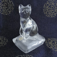 Cat Figurine, Clear Crystal Glass, d'Arques France, Vintage