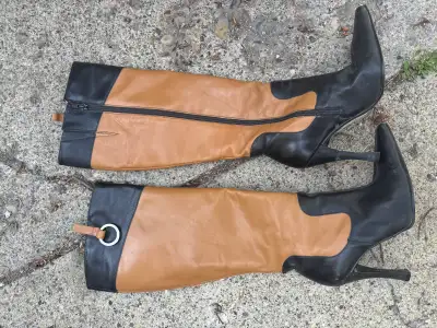 Two-Tone Leather Heeled Boots, View more