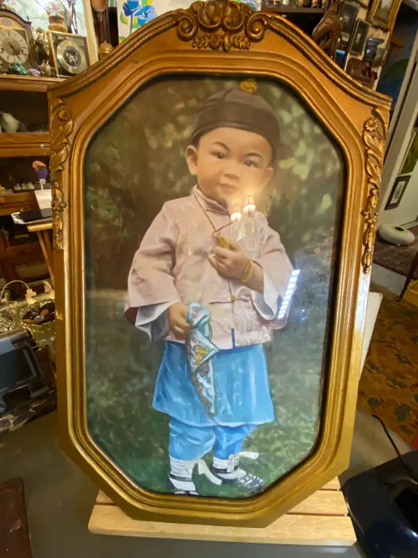 Antique Chinese Painted Photo Portrait Boy 1920s Wood Frame and in Arts & Collectibles in Vancouver - Image 6