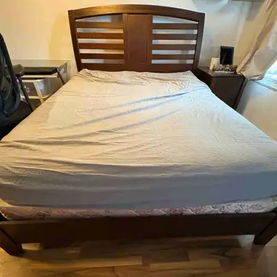 Queen bed frame, mattress and box spring, View more