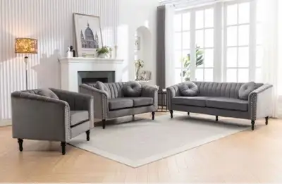 Grey Velvet Sofa Set - Loveseat & Armchair, View more